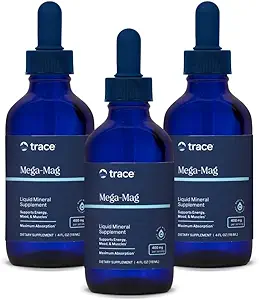 Trace Minerals Mega-Mag - Liquid Energy Support with Magnesium & Chloride - Healthy Bone & Muscle Function Support Fórmula - Suplemento de Soporte Nerve Health - 4 fl oz (3 Pack) (Aproximadamente 90 Servimientos)