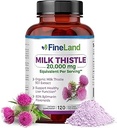 FineLand Milk Thistle Pills 50:1 Extract – 120 Vegan Capsules - 20,000 mg Strenght with 80% Silymarin Flavonoids – Liver & Antioxidant Support ← 50X Concentrated Seed Extract - Non-GMO, Made in USA