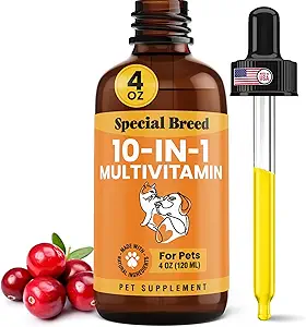 Multivitamina líquido de 10 en-1 para perros y gatos, 2 suplemento de vitamina multi onza, vitamina para perros, vitaminas para gatos, con arándanos de Glucosamina, 2 oz