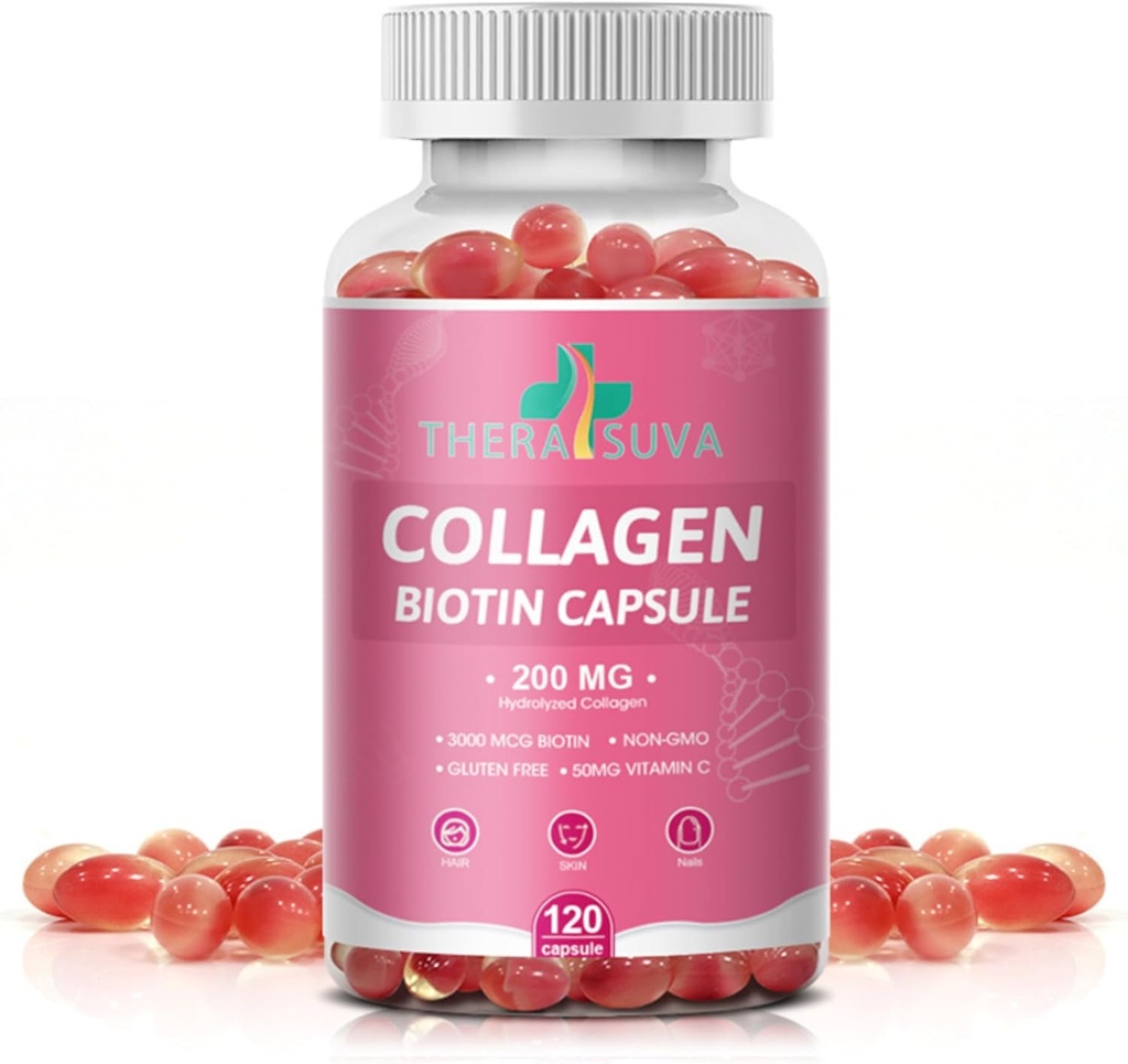 Complejo Multi Collagen 200MG + Biotin 3000MCG + Vitamina C 50MG - Promueve el cabello saludable, la piel hermosa y el soporte de uñas! 120 cápsulas, 60 días de suministro