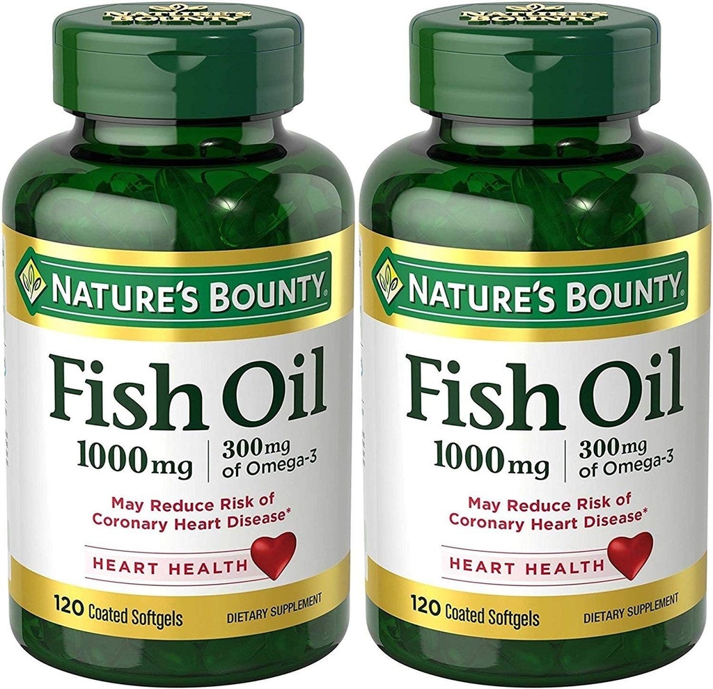 Nature's Bounty Fish Oil (Odorless) 1000 Mg, 240 Softgels (2 X 120 Count Bottles)