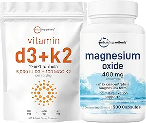 Micro Ingredientes Vitamina D3 5,000iu + K2 100mcg Softgels & Magnesium Oxide 400mg Bundle Pack ← Esencial Sunshine Vitaminas ← Formulario Elemental para Max Concentration