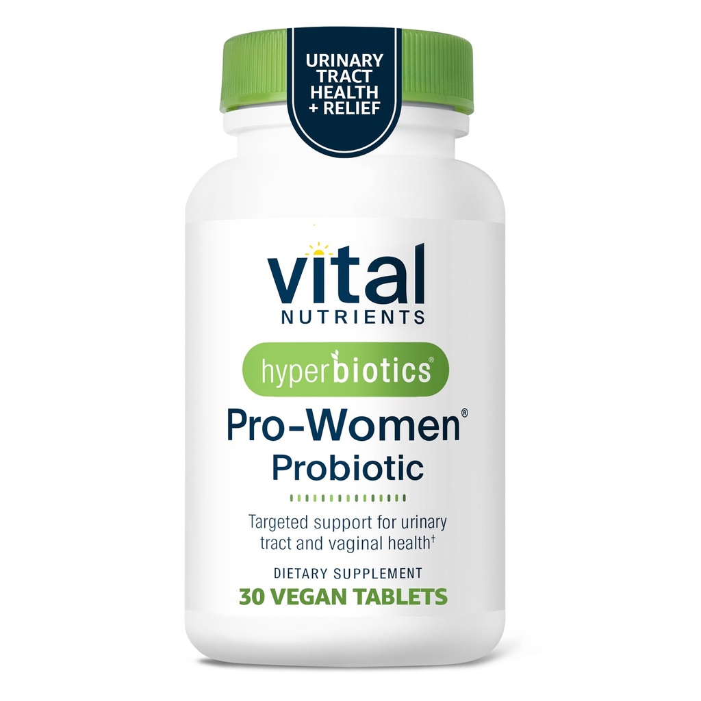 Hyperbiotics Vital Nutrients Pro Women Probiotics for Women ← Vaginal Probiotics for PH Balance TEN Oral Probiotic for Vaginal Health and Urinary Tract Health TEN 6 Targeted Strains Ø 30 Vegan Tablets