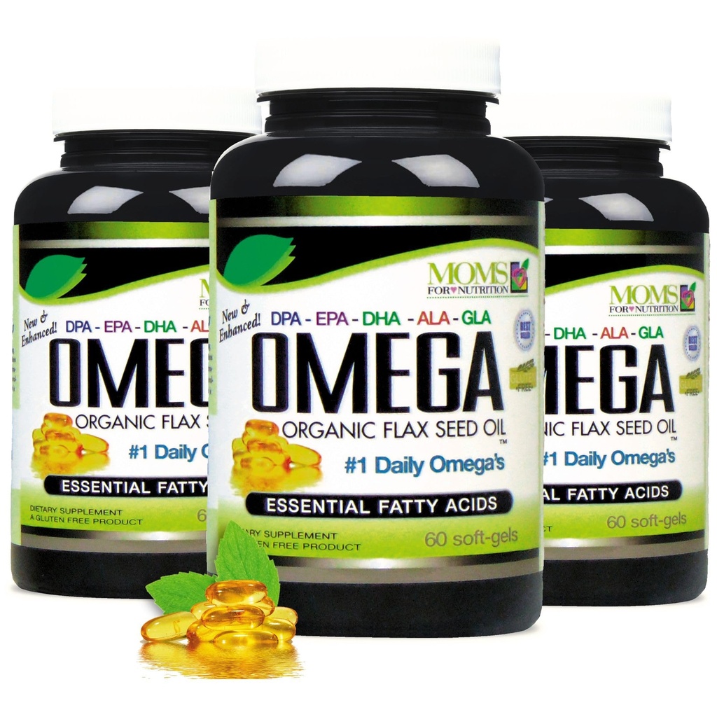 Natural Omega 3-6-9 Blend DPA, EPA, DHA, ALA y GLA - Organic Flax Seed Oil plus Wild Caught Natural Fish Oil - Más de 2.800 Milligram Strength - Gluten Free - Made in The USA - 60 SoftGels (Pack of 3)
