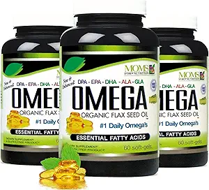 Natural Omega 3-6-9 Blend DPA, EPA, DHA, ALA y GLA - Organic Flax Seed Oil plus Wild Caught Natural Fish Oil - Más de 2.800 Milligram Strength - Gluten Free - Made in The USA - 60 SoftGels (Pack of 3)