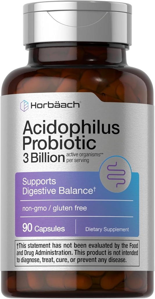 Horbäach Probiotic for Women &amp; Men's Digestive Health ← 3 Billion CFU ← 90 Capsules ← Non-GMO &amp; Gluten Free