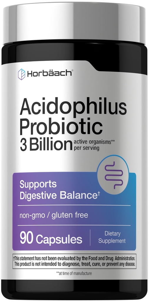 Horbäach Probiotic for Women &amp; Men's Digestive Health ← 3 Billion CFU ← 90 Capsules ← Non-GMO &amp; Gluten Free