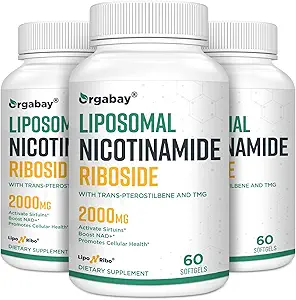 Orgabay Liposomal Nicotinamide Riboside 2000 MG con TMG y Pterostilbene, Boosting NAD+, Support Healthy Aging, 180 Count