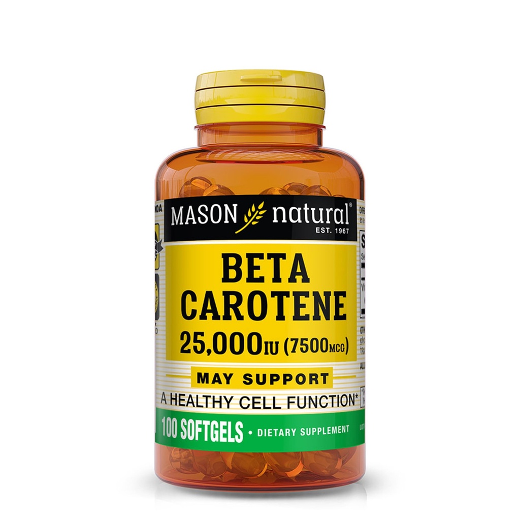 MASON NATURAL Vitamina A Beta Caroteno 25,000 UI - Soporta Visión Saludable, Función Celular & Función Inmunitaria, 100 Softgels