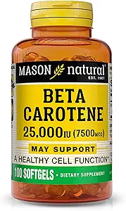 MASON NATURAL Vitamina A Beta Caroteno 25,000 UI - Soporta Visión Saludable, Función Celular & Función Inmunitaria, 100 Softgels