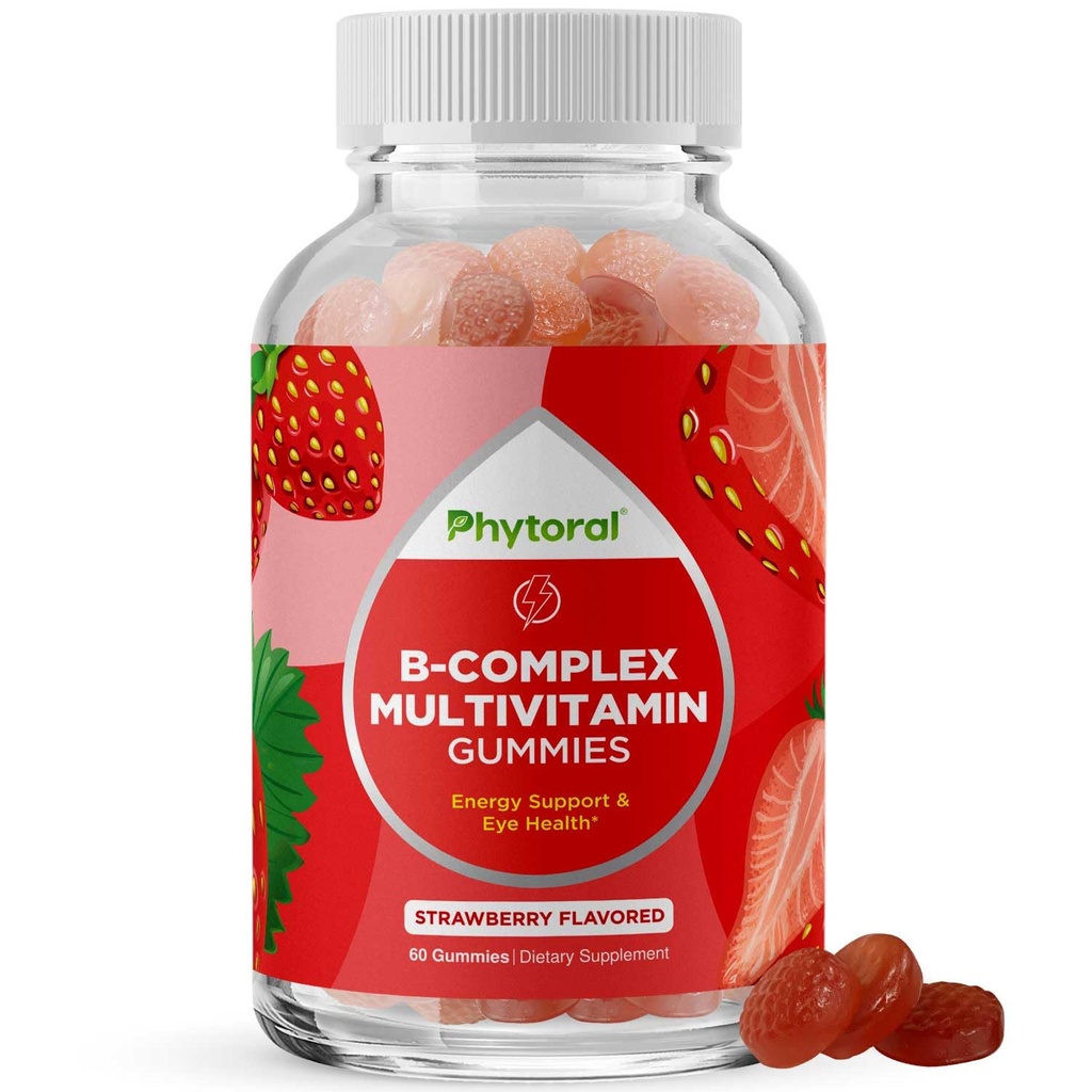 Complejo de vitamina B Gummies para adultos &amp; niños - Complejo de vitaminas B con Thiamin, Riboflavin, Niacin, 6, 12 y Folate - Suplemento Blend para Sistema Nervous Apoyo Energía &amp; Alta Fuerza - 60 Gummies