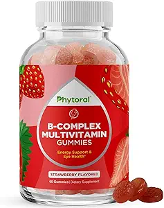 Complejo de vitamina B Gummies para adultos &amp; niños - Complejo de vitaminas B con Thiamin, Riboflavin, Niacin, 6, 12 y Folate - Suplemento Blend para Sistema Nervous Apoyo Energía &amp; Alta Fuerza - 60 Gummies