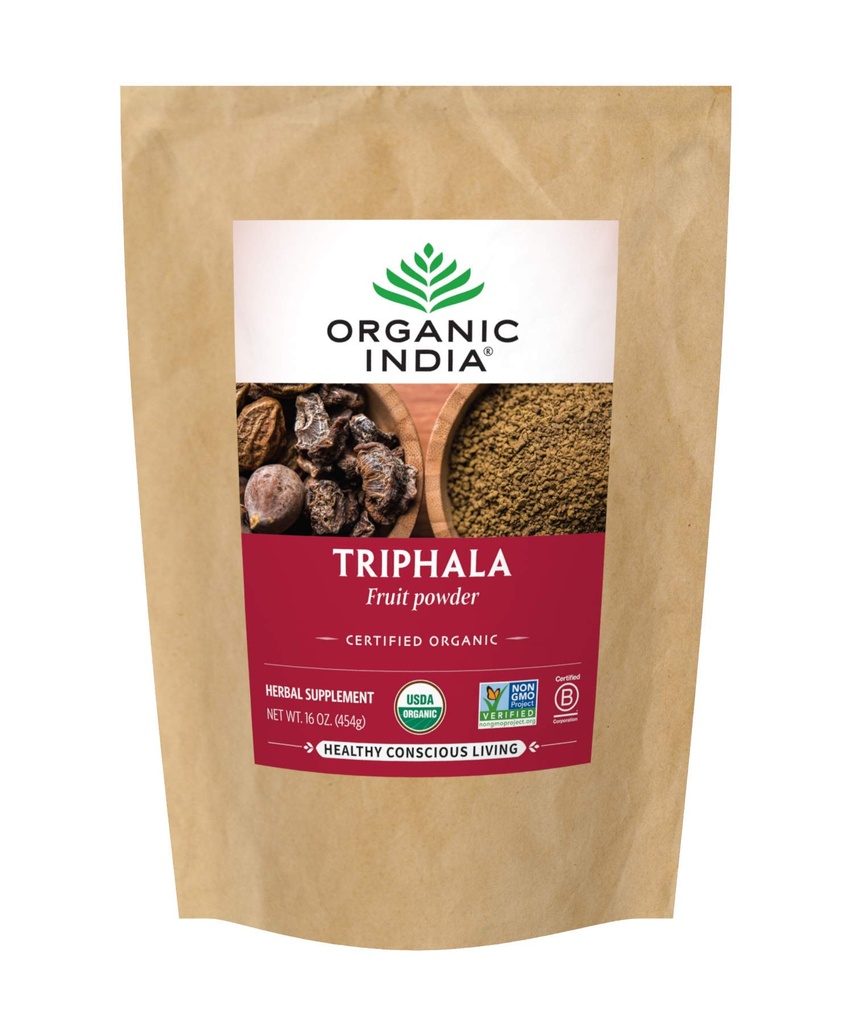Organic India Triphala - Herbal Supplement with Amla, Bibhitaki, Haritaki, Digestion & Colon Support, Immune System Support, Adaptogen, Vegan, USDA Certified Organic - 1 lb Bag
