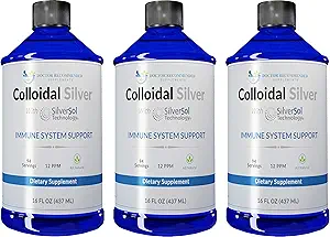 Colloidal Silver Liquid - 12 PPM Premium Silver Solution, 60 MCG Por Serving, All Natural, Vegan Immune System Support, Ionic Silver Water Daily Mineral Supplement (3-16 Fl oz Bottles)