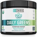 ZHOU Nutrition USDA Organic Supergreens Powder, Superfood Smoothie Juice Mix, Spirulina, Clorella, Wheatgrass, Kale, Fiber, Immune and Energy Support, Vegan, Non-GMO, 30 Servings