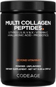 Codeage Multi Collagen Peptides Powder + Probiotics Black Edition, Vitamina C, Hyaluronic Acid Powder Suplemento, Grass-Fed, Hydrolyzed, Zero Carbs, Tipo I, II, III, V &amp; X, Unflavored, 10.58oz