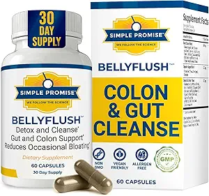 BellyFlush - Gentle Colon & Gut Cleanse Supplement with Milk Thistle & Bentonite Clay - Supports Constipation, Debloat, Digestive Detox & Flushing - 60 cápsulas