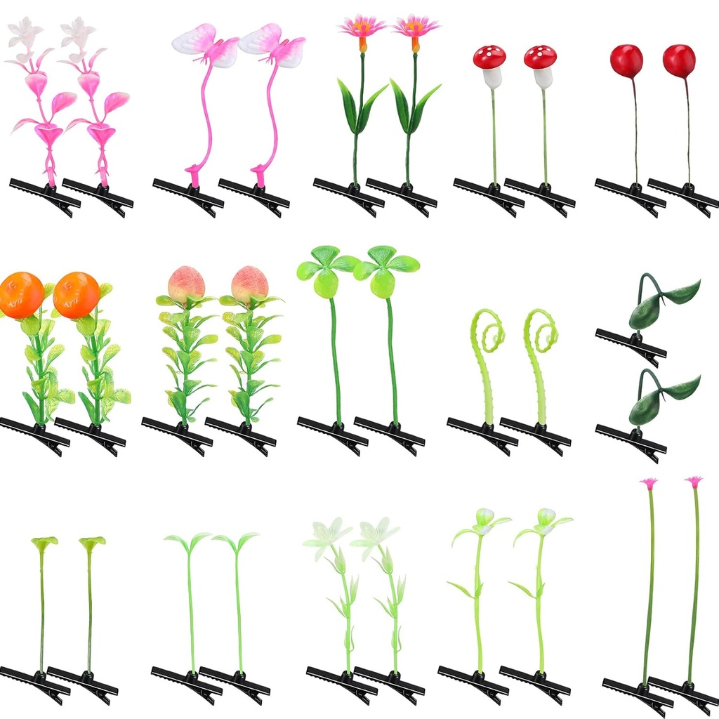 30 Pcs Estilo mezclado de pelo para niñas - Bean Sprout, Flower, Grass, Butterfly Hairpins &amp; Barrettes - Grande para la escuela, hogar, fiesta, Navidad