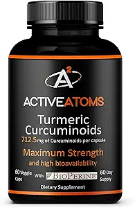 Active Atoms Turmeric Extract, Extra Strength with BioPerine® Black Pepper 750 mg Turmeric Extract per One 00" Capsule, Standardized 95% Curcuminoids, Non-GMO, 60 Veggie Capsules 60 Day Supply