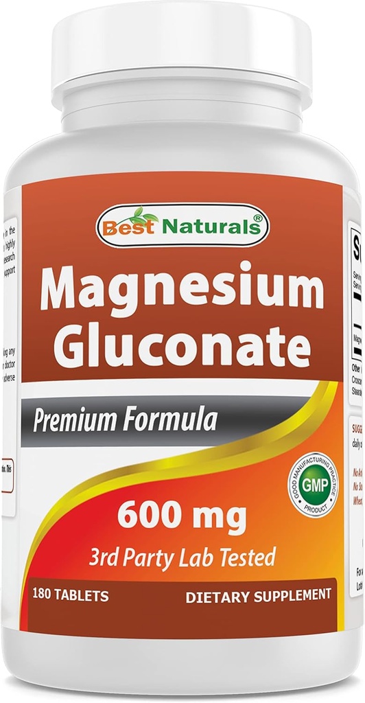 Mejor Gluconato de Magnesio Natural (35 mg Magnesio Elemental de 600 mg de Gluconato de Magnesio) 180 Tabletas
