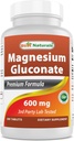 Mejor Gluconato de Magnesio Natural (35 mg Magnesio Elemental de 600 mg de Gluconato de Magnesio) 180 Tabletas