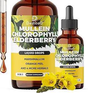 9in1 gotas de Mullein Orgánica para Pulmones - Mullein Leaf Extract with Chlorophyll &amp; 7 Más Suplemento - Lung &amp; Respiratory Health Support of Tincture, Oil - 2 fl oz