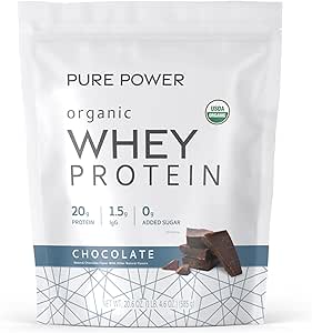 Dr. Mercola Pure Power Organic Whey Protein - 20 g Protein - Apoya el Crecimiento del Musculo & Energy - Grass-Fed Whey Concentrate - 15 Servings (20.60 oz) - Chocolate