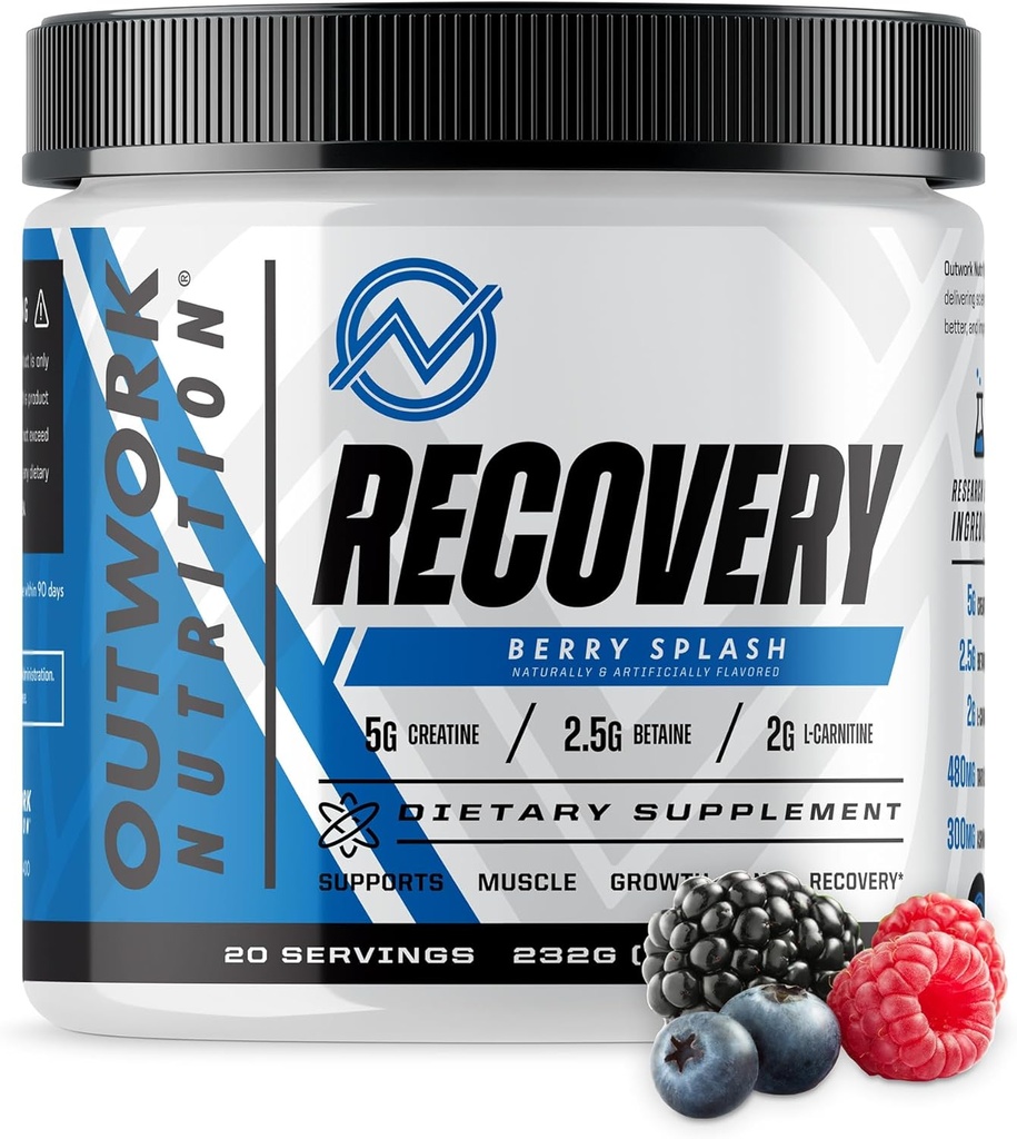 Outwork Nutrition Post Workout Recovery Powder - Creatine Monohydrate, KSM-66 Ashwagandha & Tart Cherry - Speeds Recovery, Eases Soreness - Creatine Powder for Men &amp; Women, Berry Splash, 240 Gr