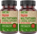DEVA Vegan Iron-Free Multivitamina &amp; Mineral Suplemento 2-Pack, Vitamina C, D2, E &amp; B-Complex, Biotina, 90 Tiny Tablets Cada