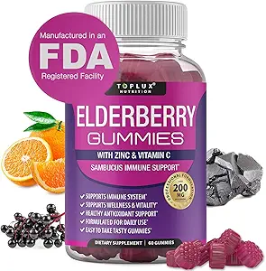 Gummies de Elderberry con Zinc &amp; Vitamina C – Sambucus Elderberry Gummy para Immune System Support, Natural Elderberry Extract Supplement for Adults Kids, Alternative to Capsules, Gluten Free, 60 Gummies