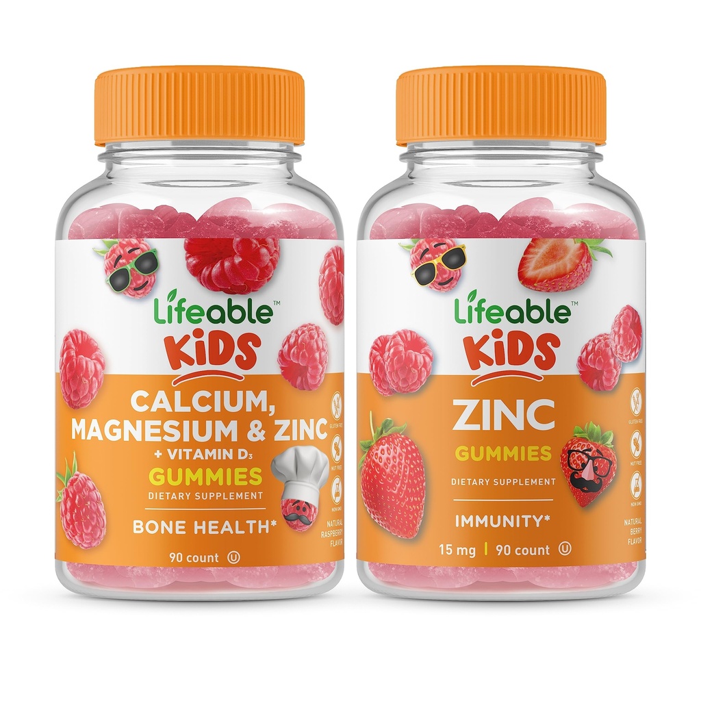 Magnesio de calcio vitalicio &amp; niños cinc + cinc niños, maniquí de gomas - gran apareamiento, suplemento de vitaminas, libre de gluten, GMO libre, goma picable