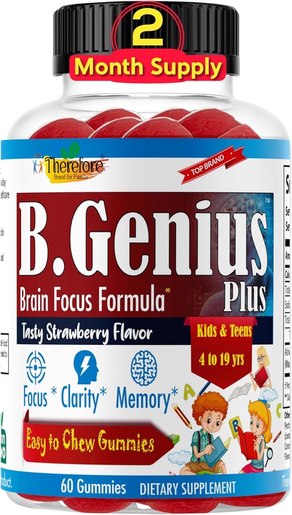 B.Genius Calming Ashwagandha Gummies for Kids and Teens | Calm Sleep and Relax Mood | Kids Gummies for Daily Focus | All Natural Vegan Raspberry Flavor, Non-GMO, Third-Party Tested | 60 Ct