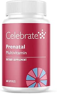 Celebrar Vitaminas Cápsulas multivitamínicas prenatales Bariatricas con ácido fólico, vitamina A, hierro, yodo y cólico, para pacientes con roux en Y y sleeve, 60 condes