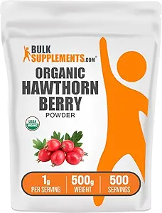 BulkSupplements.com Orgánica Hawthorn Berry Powder - Hawthorn Berry Suplemento, Hawthorn Berry Orgánico - Vegan &amp; Gluten Gratis, 1g por Serving, 500g (1.1 lbs) (Pack of 1)