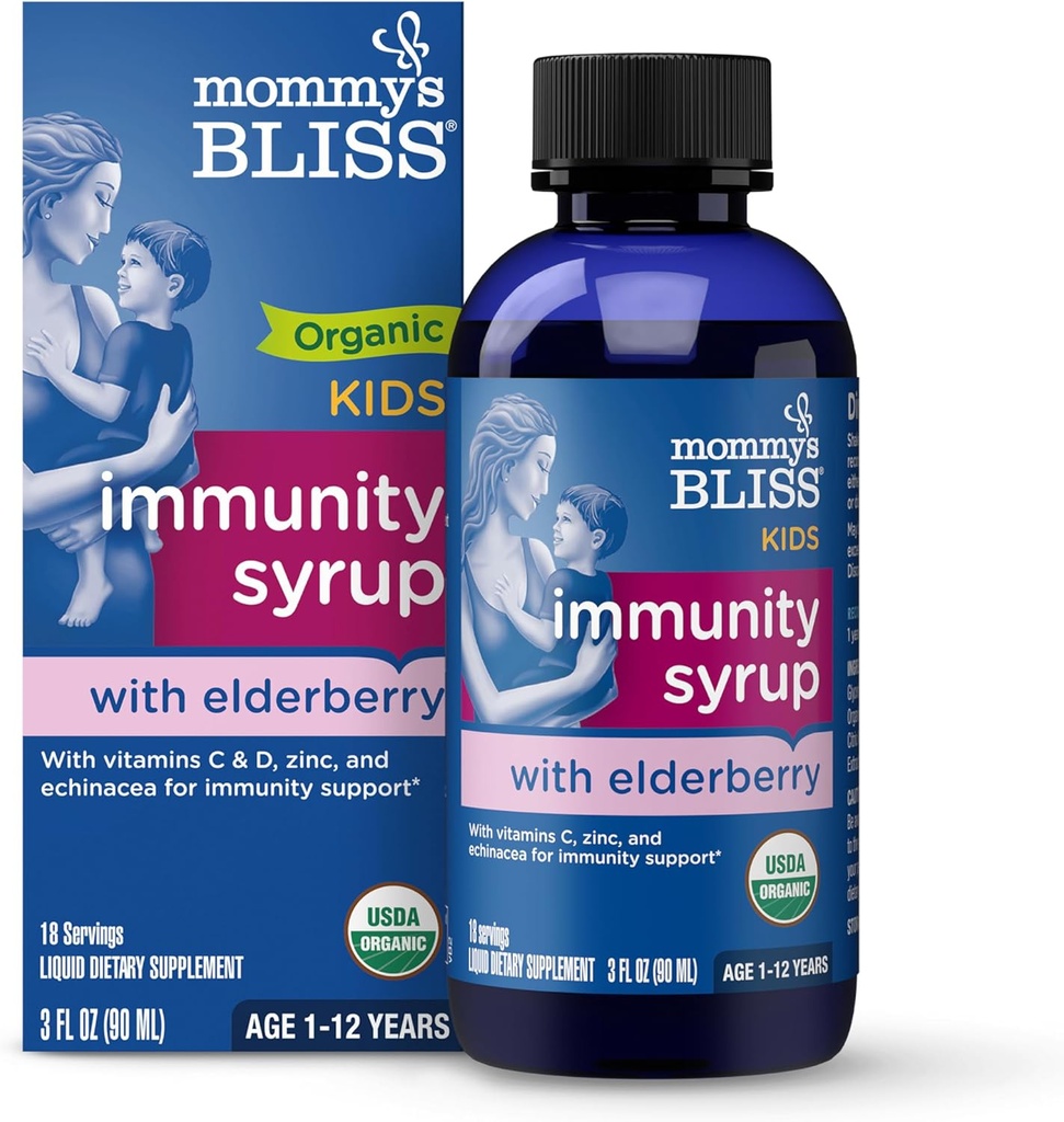 Mami's Bliss Organic Elderberry Syrup &amp; Immunity Boost With Vitamins, Prebiotics &amp; Echinacea for Kids &amp; Adults 1 yr+, 3 Fl Oz