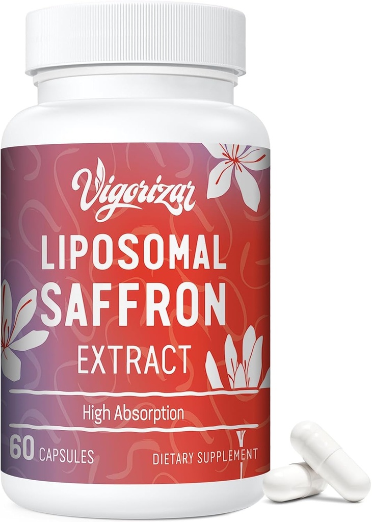 Suplementos de Saffron - 100% Puro extracto de Saffron 88,5 mg, Absorción Máxima, Mejor Biodisponibilidad, Suplementos Liposómicos para Mood, Focus & Vision - 60 cápsulas Vegan, Made in USA