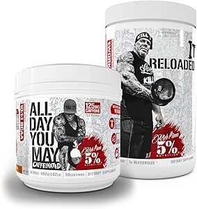 5% Nutrition Rich Piana Bundle | AllDayYouMay Caffeinated BCAA Powder (Southern Sweet Tea) + Reloaded High-Stim Pre-Workout (Fruit Punch)