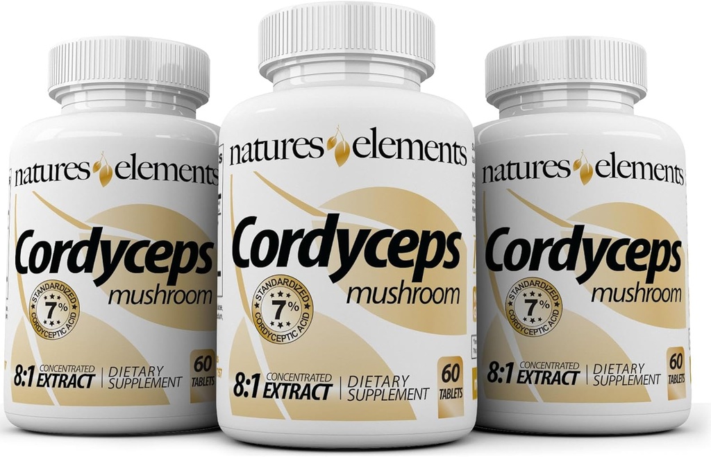 Cordyceps Mushroom – 8:1 Extracto – 1000mg Por Serving – 3 Pack – Soporta Immune, Respiratory & Kidney Health – 180 Tabletas – No Gluten-Free