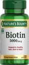 Biotina Bounty de la naturaleza, apoya el metabolismo para la energía celular y el cabello saludable, la piel y las uñas, 5000 mcg, 72 Softgels