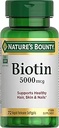 Biotina Bounty de la naturaleza, apoya el metabolismo para la energía celular y el cabello saludable, la piel y las uñas, 5000 mcg, 72 Softgels