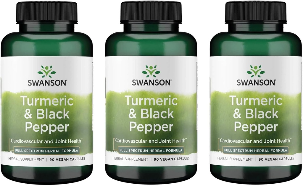 Swanson Premium- Turmeric &amp; Black Pepper - Antioxidante, Digestión & Joint Support - 90 Veg Caps (3 Pack)