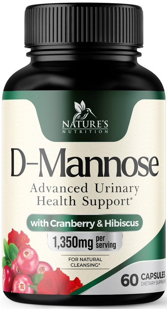 D-Mannose Suplemento 1,350 mg con Cranberry & Hibiscus - Acción rápida efectiva, Flush Las impurezas para la vejiga natural, Urinary Tract Health Support, para Mujeres y Hombres, No GMO, Vegan, 60 cápsulas