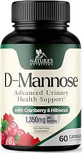 D-Mannose Suplemento 1,350 mg con Cranberry & Hibiscus - Acción rápida efectiva, Flush Las impurezas para la vejiga natural, Urinary Tract Health Support, para Mujeres y Hombres, No GMO, Vegan, 60 cápsulas