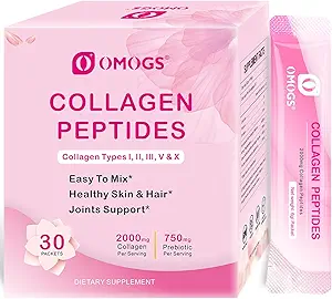 Péptidos de colágeno OMOGS Polvo, con extracto de arándano de prebióticos -Péptidos de colágeno a base de hierbas Soporta el cabello, la piel, la uñas, el hueso " salud digestiva, la semilla de hierbas, no transgénico, para hombres de mujeres