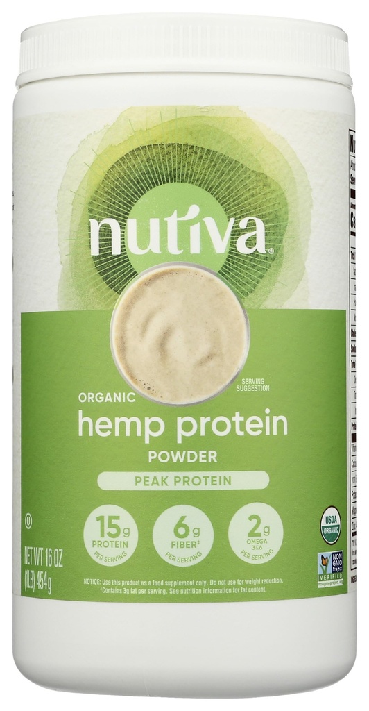 Nutiva Orgánica de cáñamo con cáñamo crudo predestinado Proteína, Peak Protein, 16 Oz, USDA Organic, Non-GMO, Whole 30 Aprobado, Vegan, Gluten-Free " Keto, Plant Protein with Essential Amino Acids