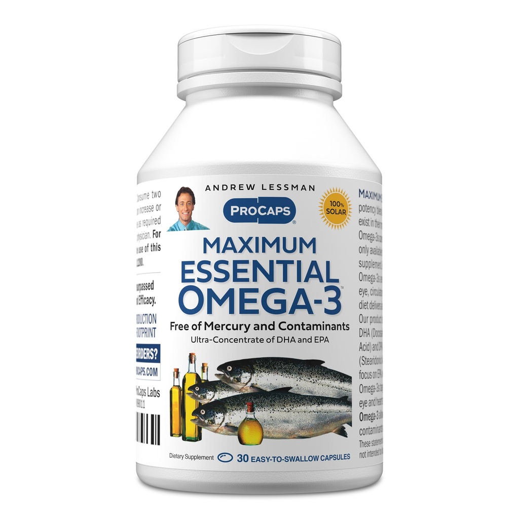 ANDREW LESSMAN Maximum Essential Omega-3 Desflavored, 30 Softgels - Ultra-Pure Omega-3 Fish Oil 1200 mg-High DHA, No Mercury Supplement-Small, Easy to Swallow Fish Oil Capsules