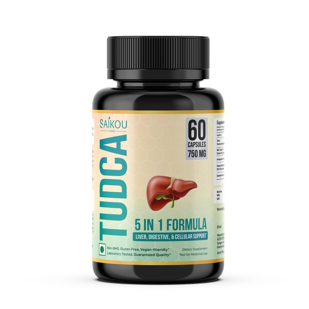 TUDCA (Acido Tauroursodeoxycholic) 750mg - 5 in 1 with Milk Thistle, Ashwagandha, Dandelion and Ginseng - 60 Servings