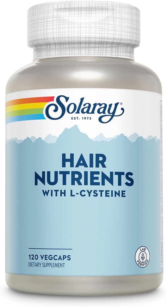 SOLARAY Peluquería Nutrientes con L-Cysteine - Vitaminas para el cabello con biotina para el crecimiento del cabello - Esquí de pelo y uñas Vitaminas para Mujeres y Hombres - Lab Garantía Verificada, 60 días - 60 Servimientos, 120 VegCaps