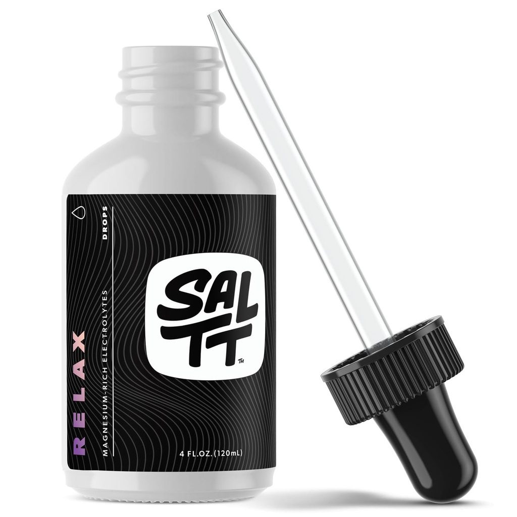 SALTT Relax Magnesium Drops - Ionic Magnesium Chloride w/Sodium, Potassium, Electrolytes - Trace Minerals Drops - Gluten Free, Sugar Free, Keto Friendly - from Utah's Great Salt Lake - 120ml Dropper
