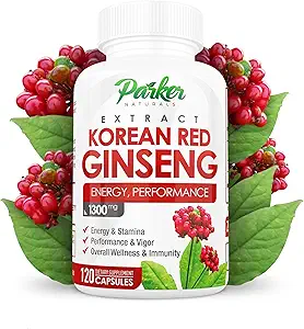 Parker Naturals Korean Red Ginseng Extract, 1300mg Extract with Ginger Root and Black Pepper, 20% Ginsenosides Red Panax Ginseng Supplement, 120 Caps